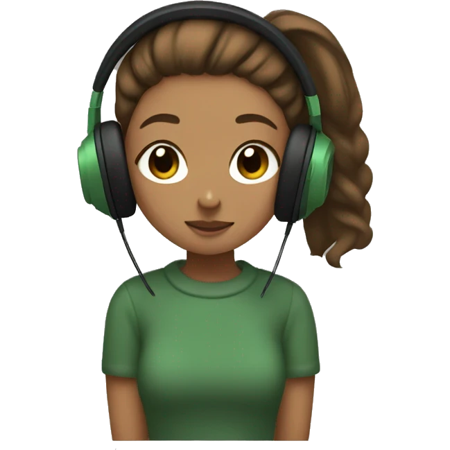 lofi girl with green sweater, brown ponytail and black headphones  emoji
