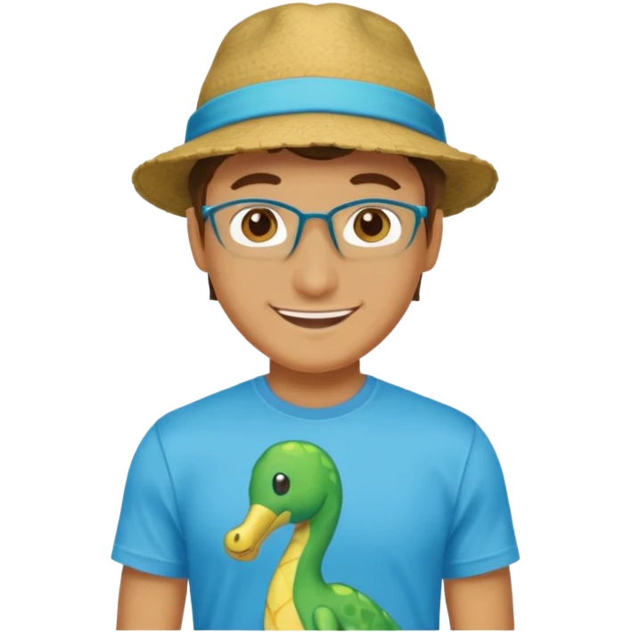 A handsome guy looks bold and brash, wears a t shirt and has a hat emoji