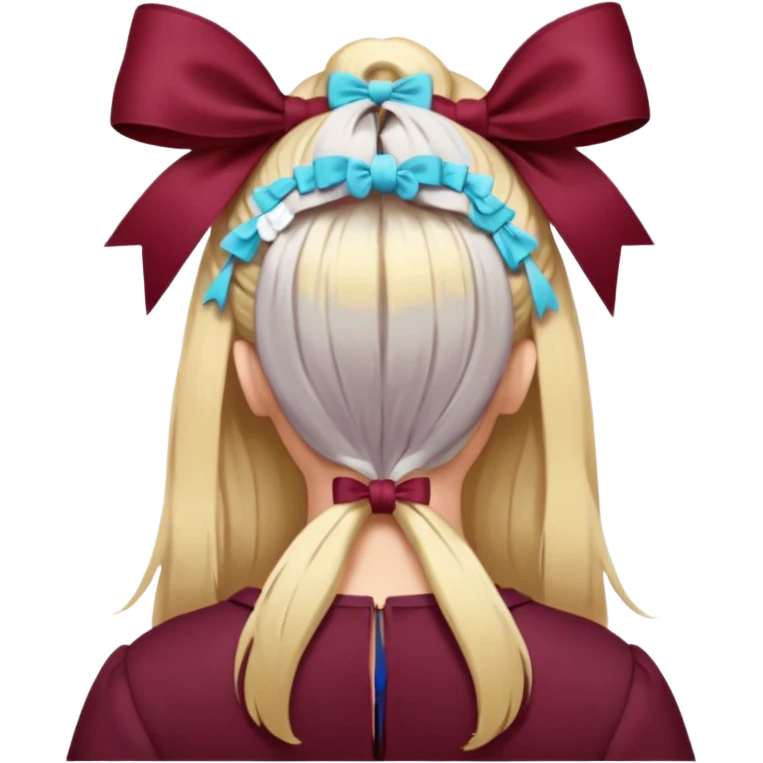 A burgundy bow in blond hair from the back emoji