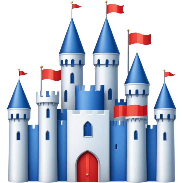 The flag has a yellow background with four horizontal red stripes running across it. In the upper left corner, there is a blue rectangle containing a white, stylized castle with three towers, the middle tower being taller than the others. emoji