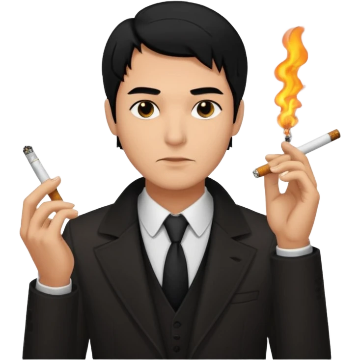 man with black hair and black eyes but handsome With dark smoking  emoji