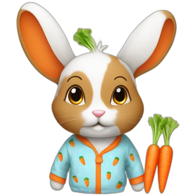 cute rabbit dressed with carrots printed on his pajamas emoji