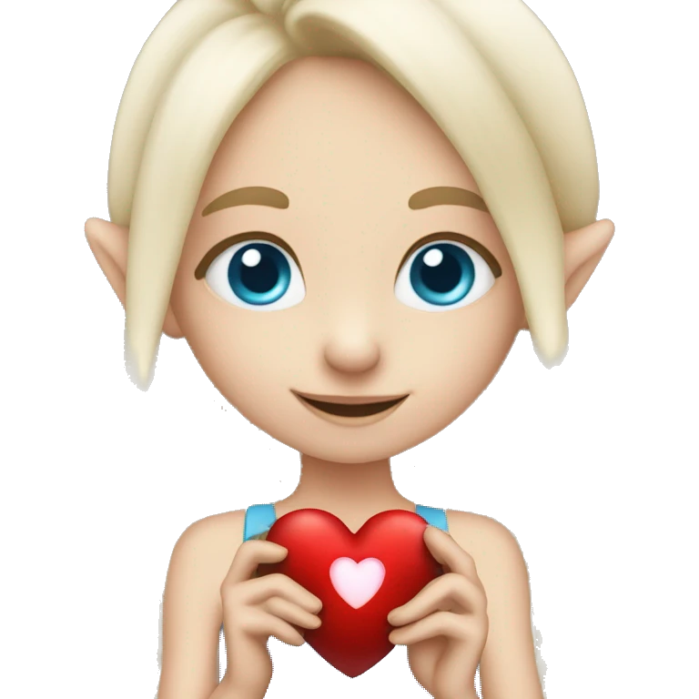 Blonde blue-eyed girl elf holding heart in hand emoji