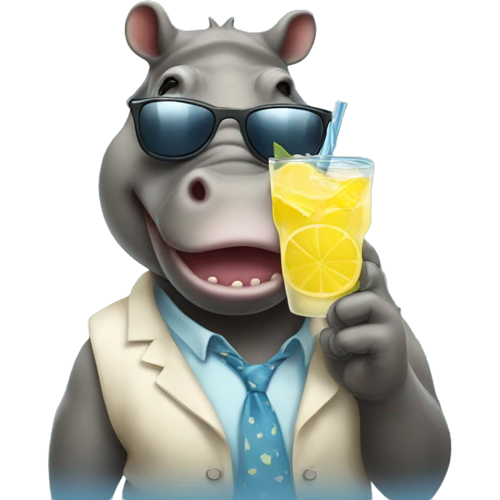 Hippoptamus with a sunglasses while drinking a lemonade emoji