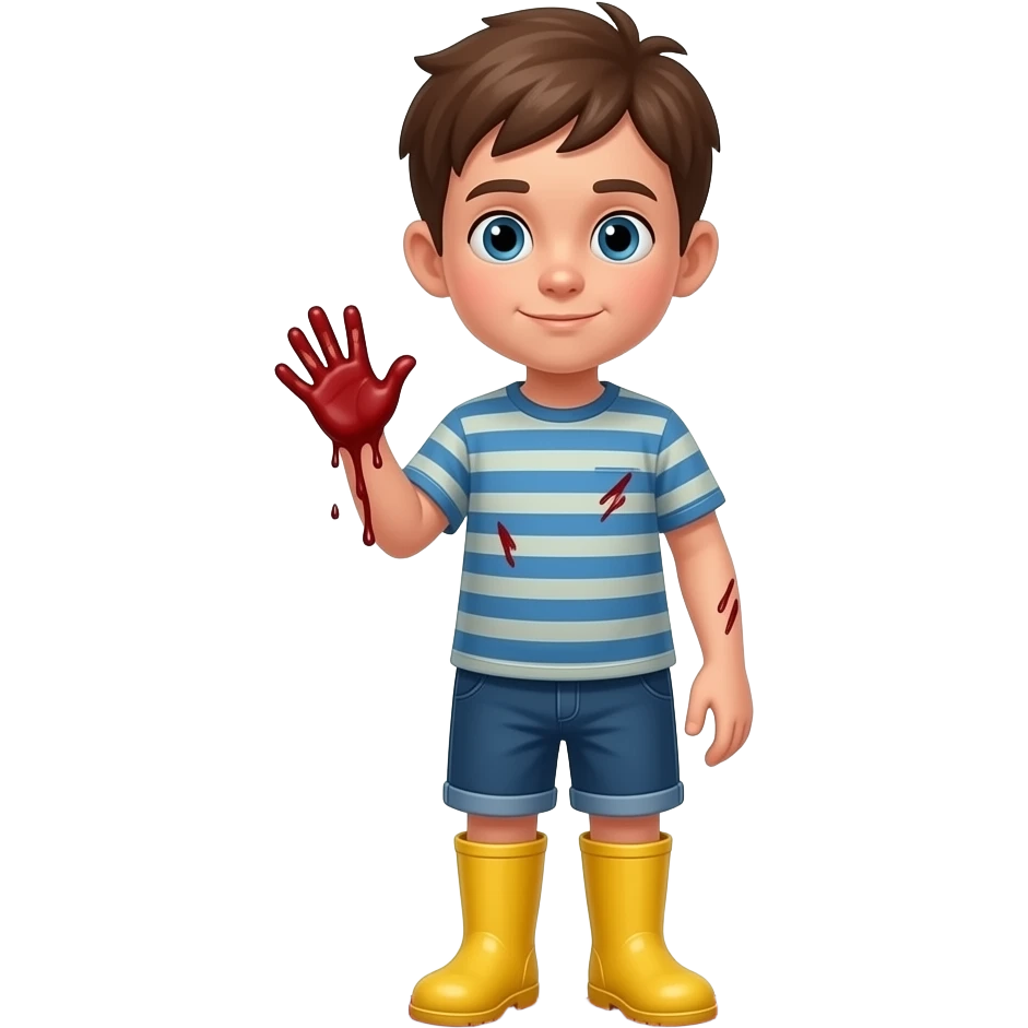 jowish hsidic boy with yellow gumboots and blody hand emoji