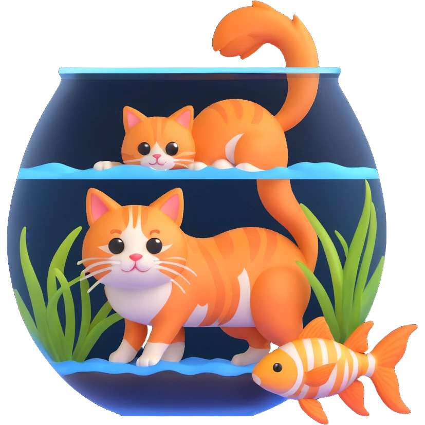 A red-haired cat and a goldfish aquarium emoji