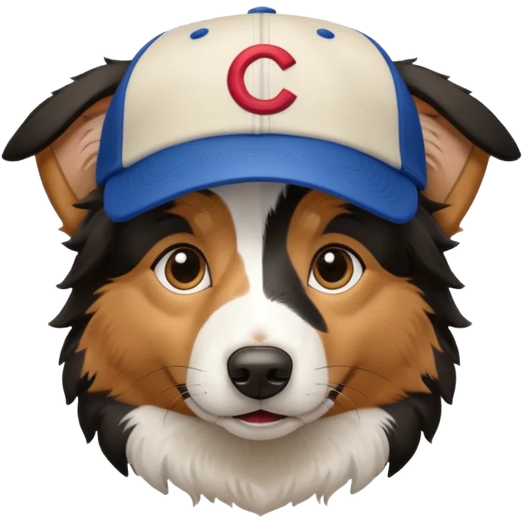 a border collie dog with a Cubs baseball hat on emoji