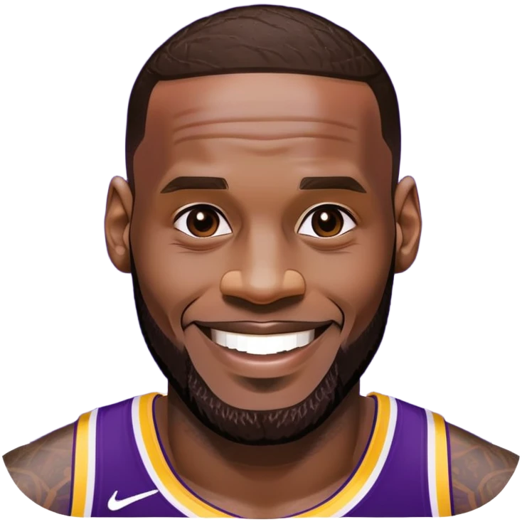 LeBron James face with a big smile and Lakers purple and gold colors emoji