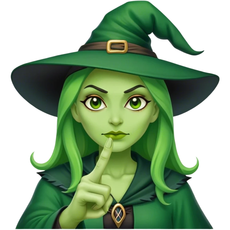 Green witch holding a middle finger emoji