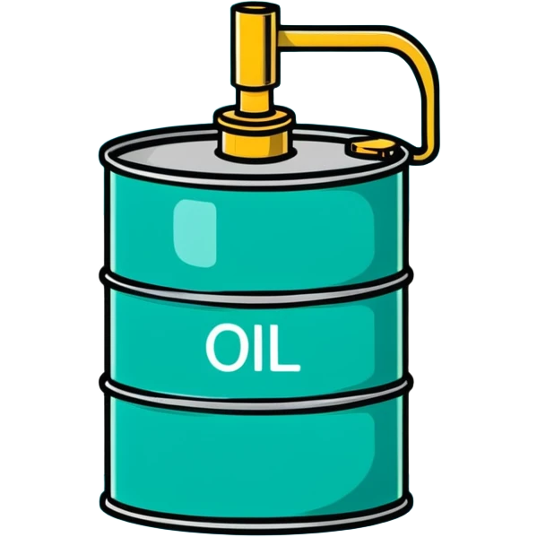 Oil barrel labeled OIL, minimalist design with soft gradients in sky blue, teal green, white, and light gray emoji