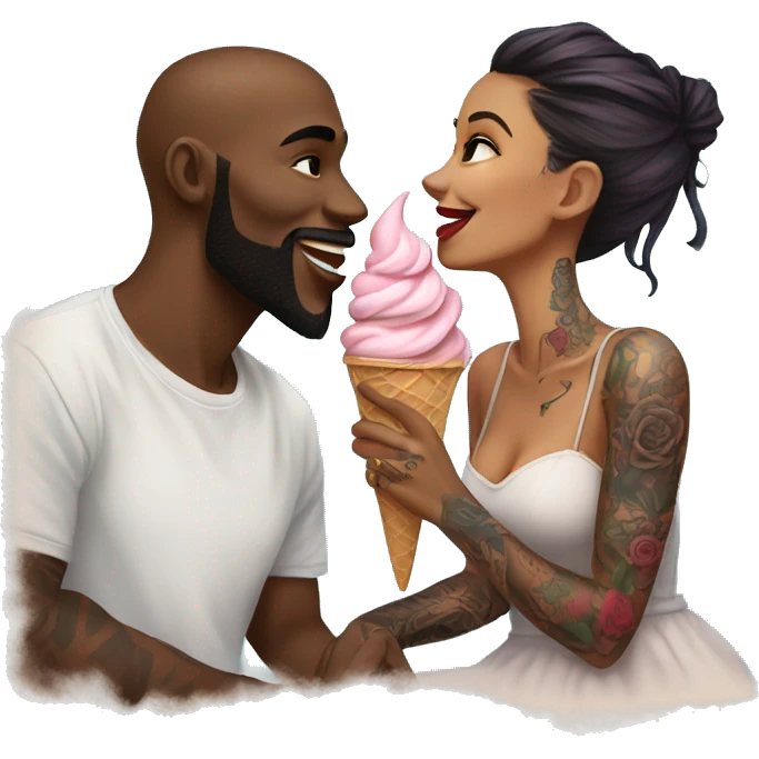 Romantic ice cream date for beautiful tattooed couple emoji