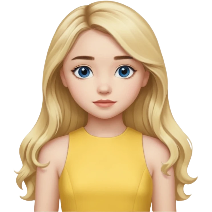 Sabrina Carpenter blue eyes, long blonde hair, yellow a-line dress emoji