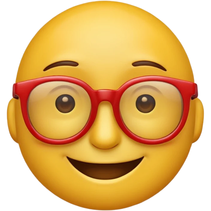 A simple smiling emoji with red frame glasses emoji
