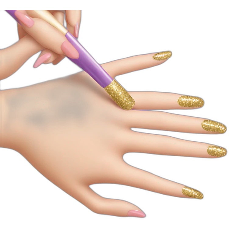 Finger nails being painted glitter emoji