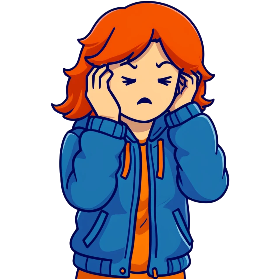 Redhead girl with mid length hair in blue jacket angry facepalm emoji