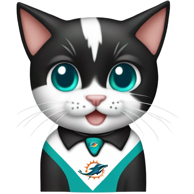 cute tuxedo cat in miami dolphins shirt emoji