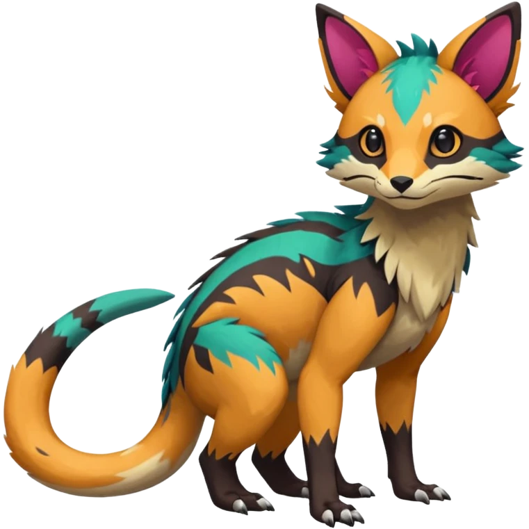 Rare realistic exotic edgy epic pretty beautiful handsome gorgeous aesthetic colorful vibrant Vernid-Trico-species-Fakemon-creature by LiLaiRa, 4 legs, 1 tail, random markings, (full body) emoji