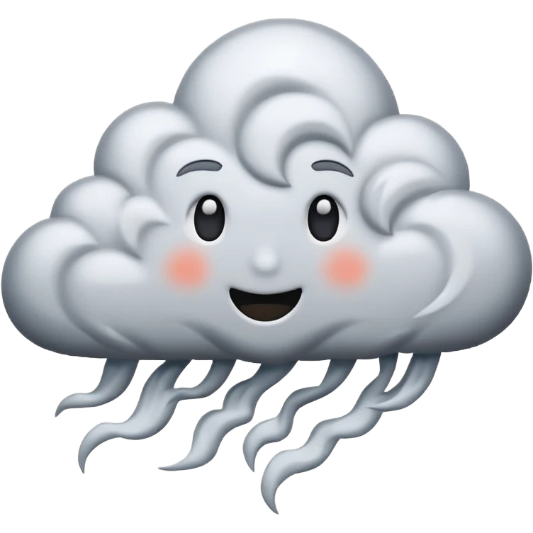 A powerful blizzard emoji icon: storm cloud with heavy swirling snow, strong wind lines, flying snowflakes, dynamic motion. White and gray tones, 2D emoji style, bold but simple shapes. emoji