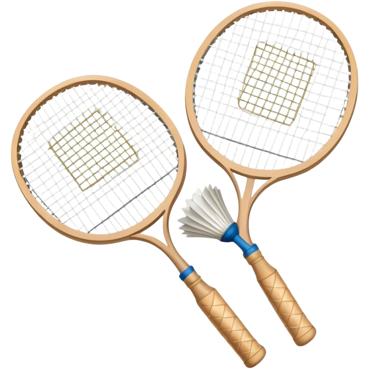 Two crossed badminton rackets with a shuttlecock resting in between, set against the faint outline of a badminton court. The image highlights the tools of the sport, with a subtle emphasis on the court's net and boundaries, symbolizing competition and skill. emoji
