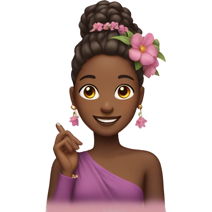 smiling girl with flower earrings with an iphone in her hands emoji