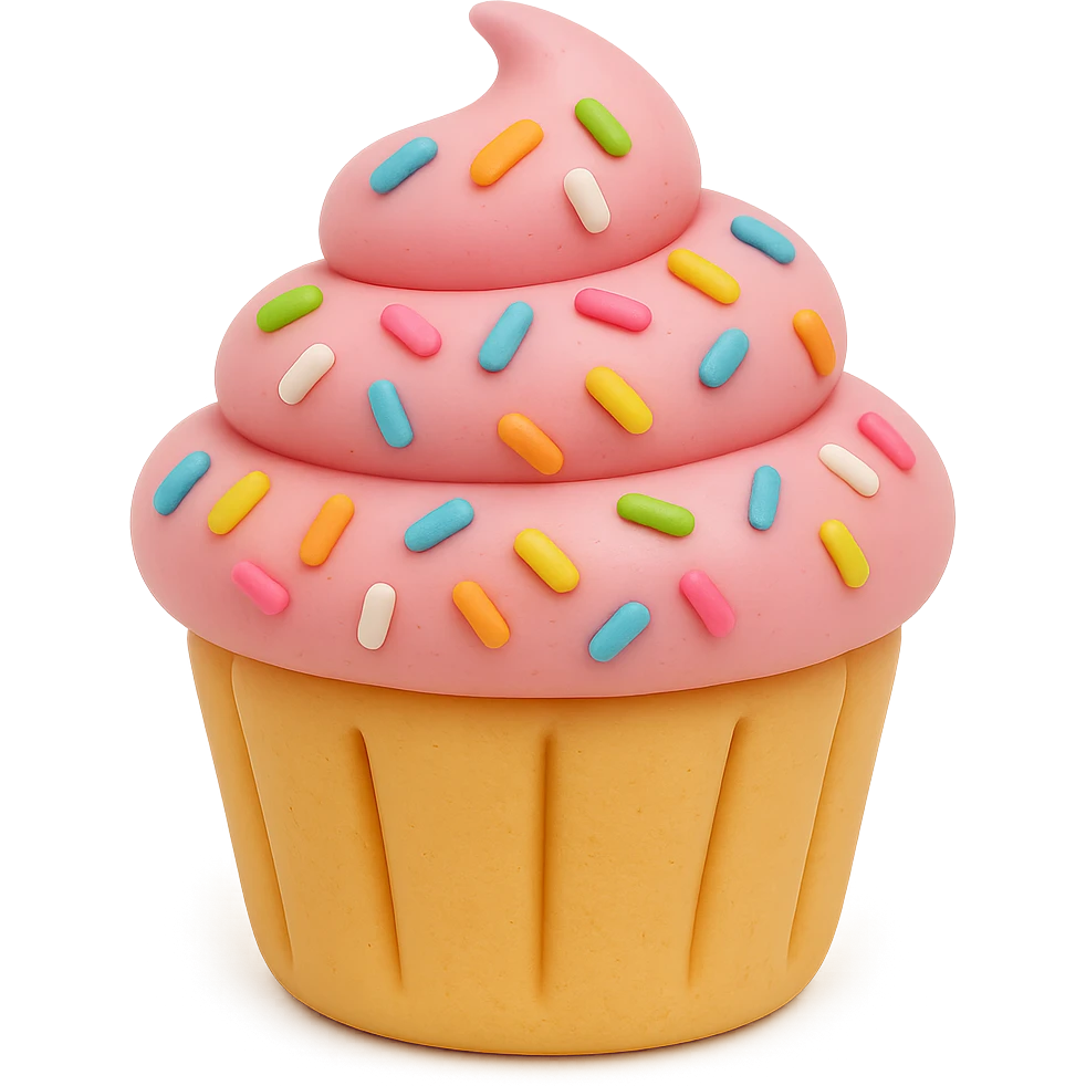Add colorful sprinkles to the pink icing, keep the fondant cake art style and transparent background. emoji
