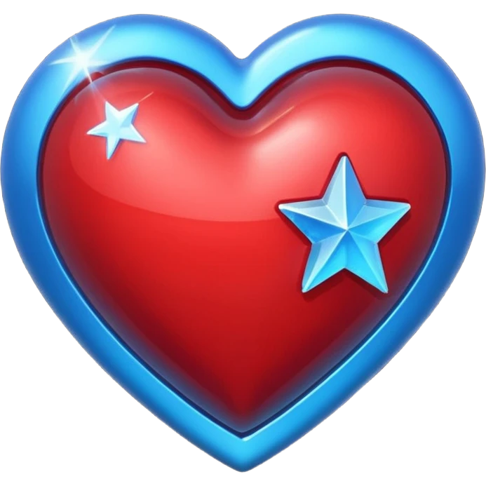 A metallic red 3D heart with a bright blue star inside emoji