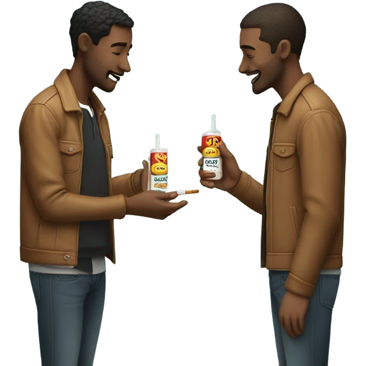 Two men sharing a nicotine pouch emoji