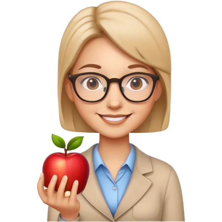 Cute smiling teacher with glasses and apple emoji