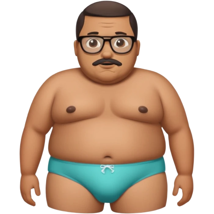 A morbidly obese, fat standing shirtless mexican guy in his underwear with a buzzcut, a beard, and glasses emoji
