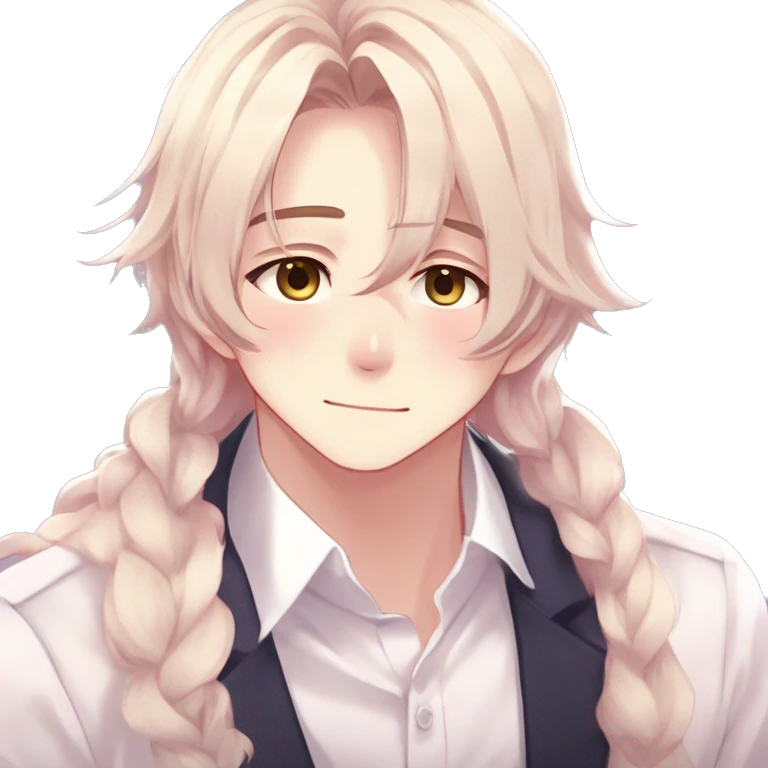 Gorgeous romantic hot attractive anime style modern gentlemanly anime shojo guy with long pretty lustrous hair and colorful eyes and blushing face aesthetic trending style  pastelcore cottagecore kawaiicore emoji