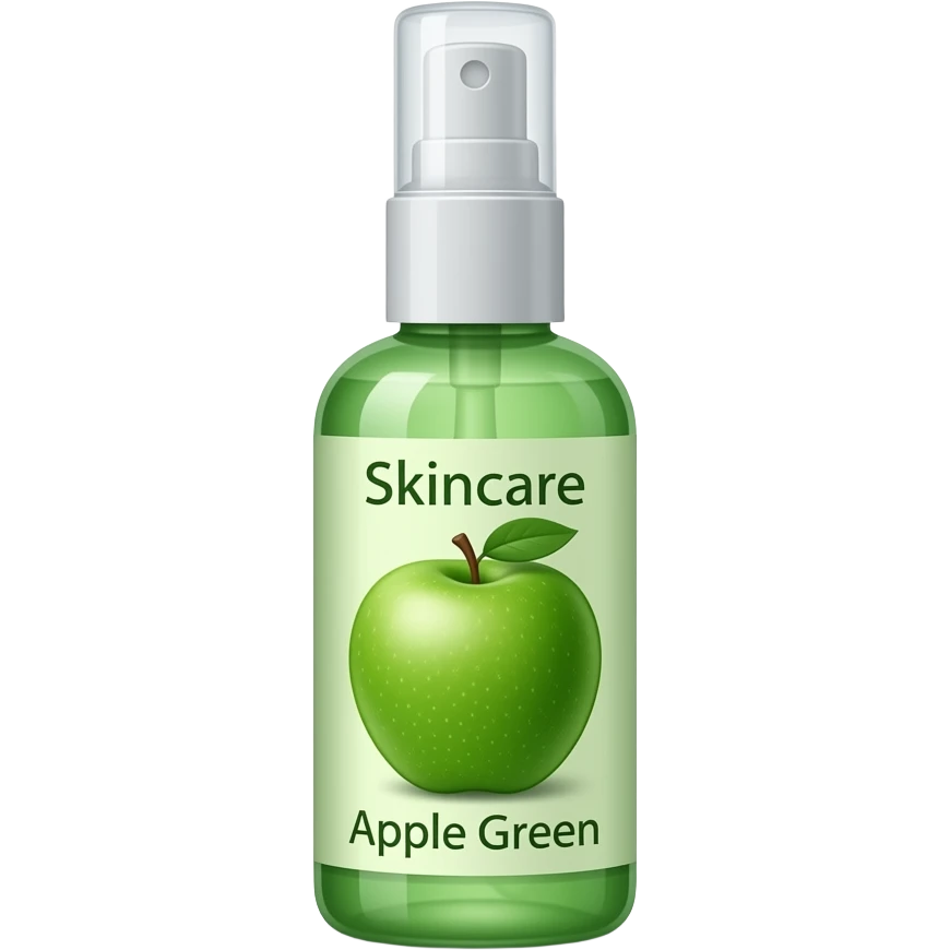 Frasco spray cuidados com a pele  verde com estampa 🍏 e escrito: Skincare maçã verde emoji