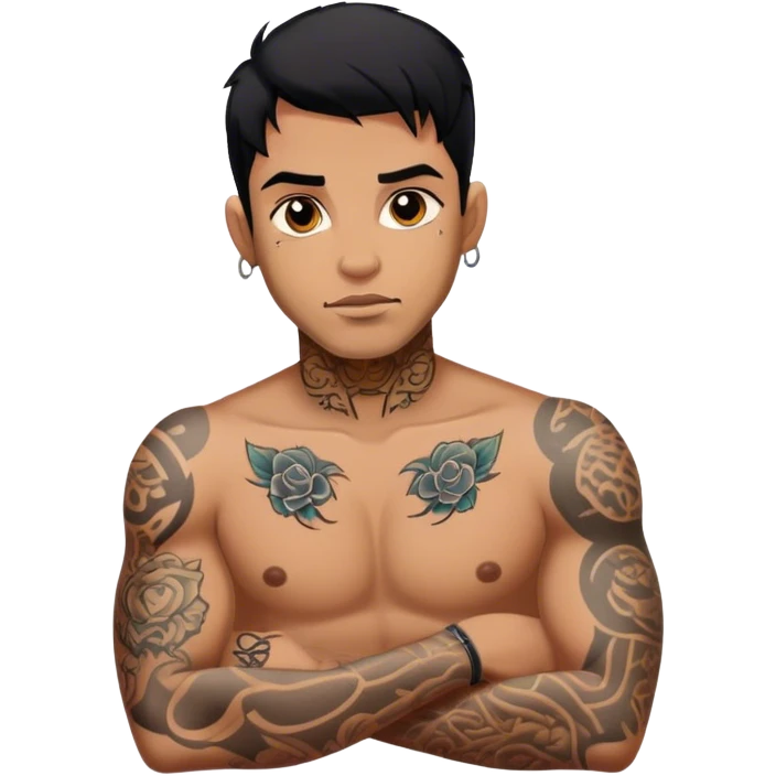 black haired man with tattoos  emoji