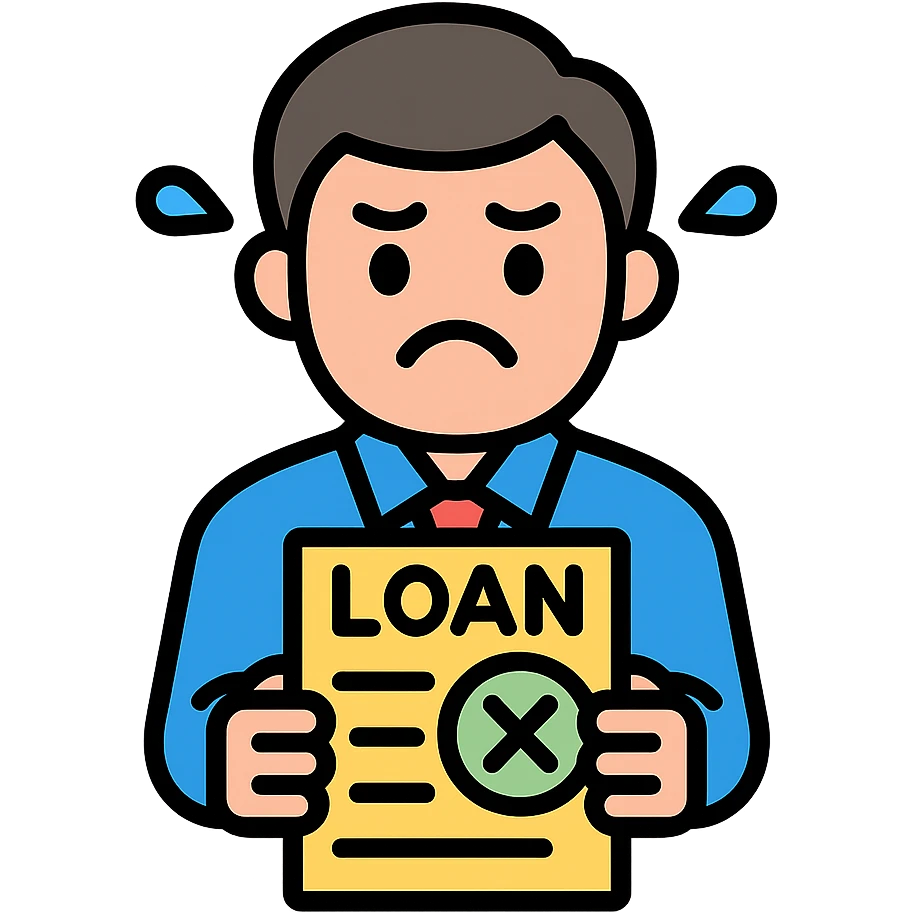 man committing loan perjury, looking nervous, holding fake documents emoji