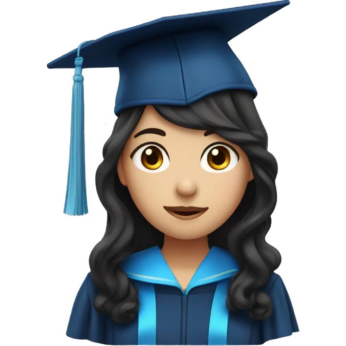 asian girl wearing blue graduation cap with long curly black hair emoji