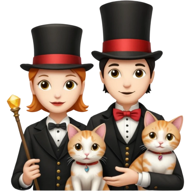 magician couple and their pet cat emoji