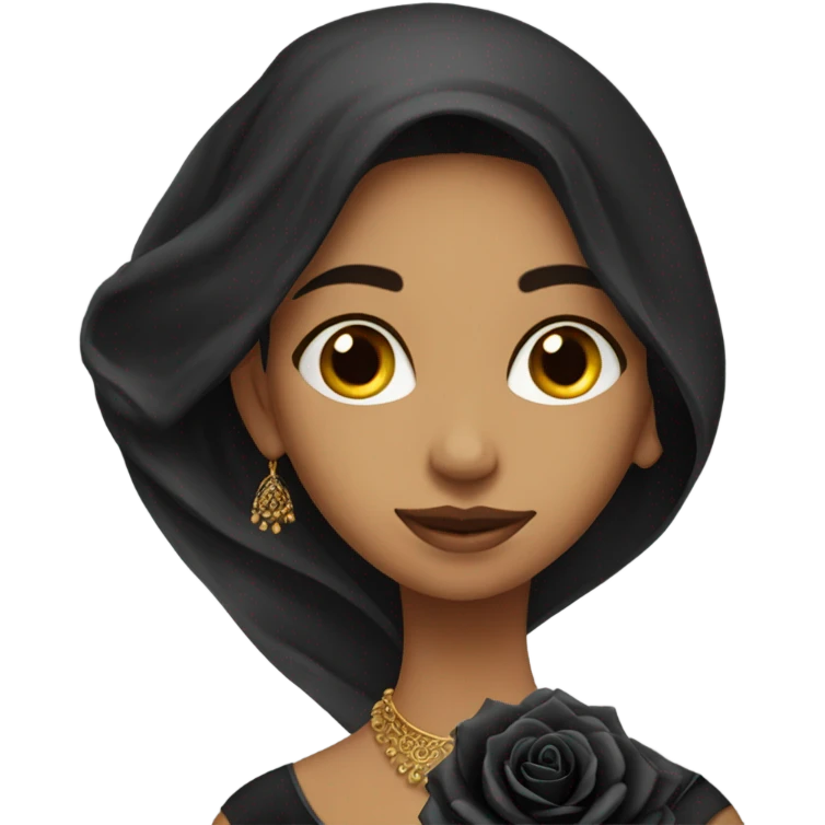 a beauitful Desi woman holding a black rose emoji