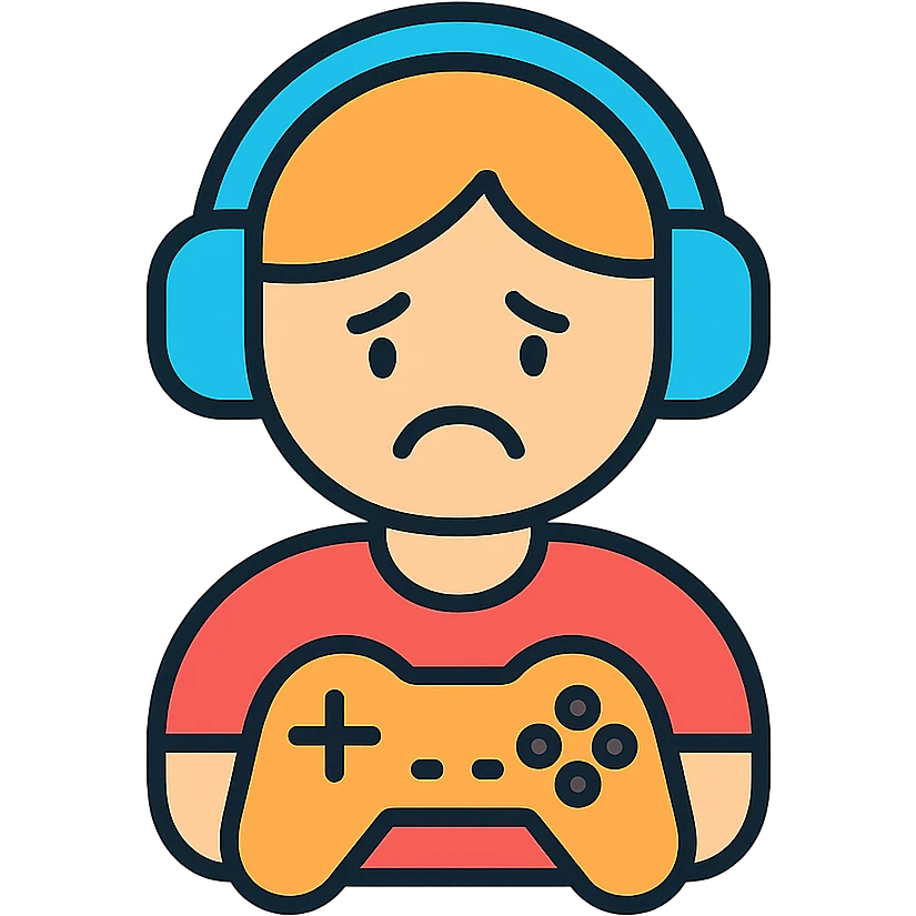 sad video gamer, expressive, modern icon style emoji
