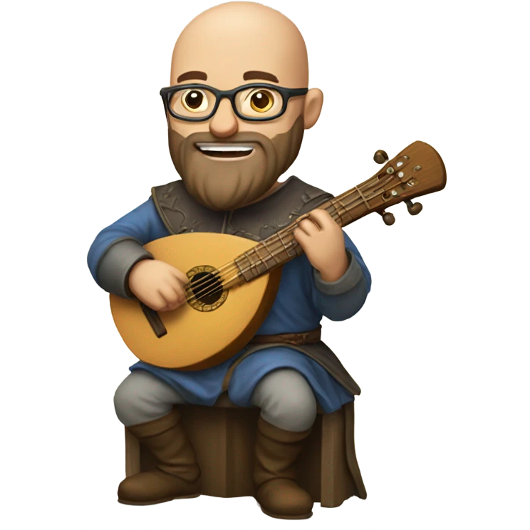 a bald, bearded guy with glasses, playing a lute in medieval attire emoji