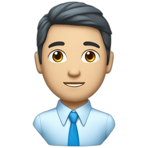 Un chico de pelo azul, ojos azules, camisa blanca, chaqueta azul y corbata azul  emoji
