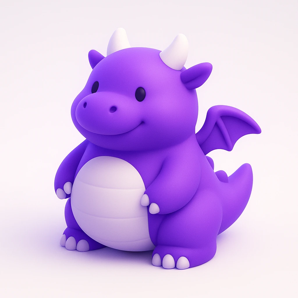 a chubby purple dragon, fun and appealing style emoji