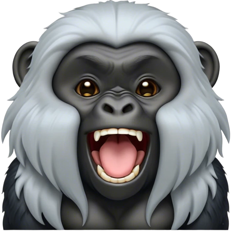 Cinematic Cute Yawning mountain Gorilla Portrait Emoji, Head tilted slightly with a dramatic, wide-open yawn, showcasing a formidable build with a silvery mane and drowsy, half-closed eyes, Simplified yet irresistibly adorable features, highly detailed, glowing with a soft, cozy jungle glow, high shine, relaxed yet expressive, stylized with a dash of whimsical primate charm, soft glowing outline, capturing the essence of a drowsy yet affectionate guardian that appears ready to stretch out for a nap! emoji