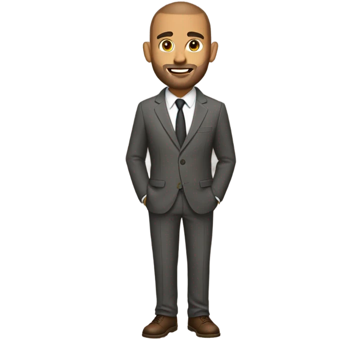 olive skin man, with brown buzz cut and a stubbled beard, with a smart business man outfit on. emoji