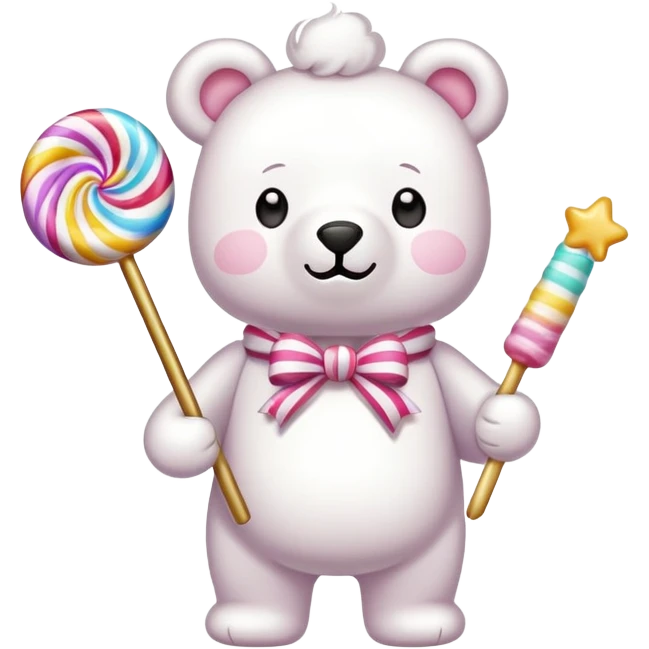 Marshmallow bear holding a candy wand emoji