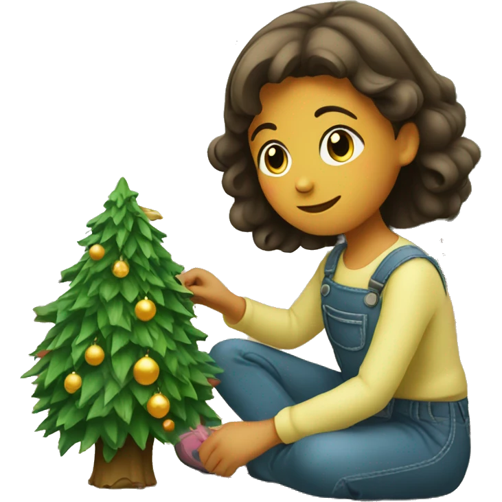 A little girl fixing a christmas tree emoji
