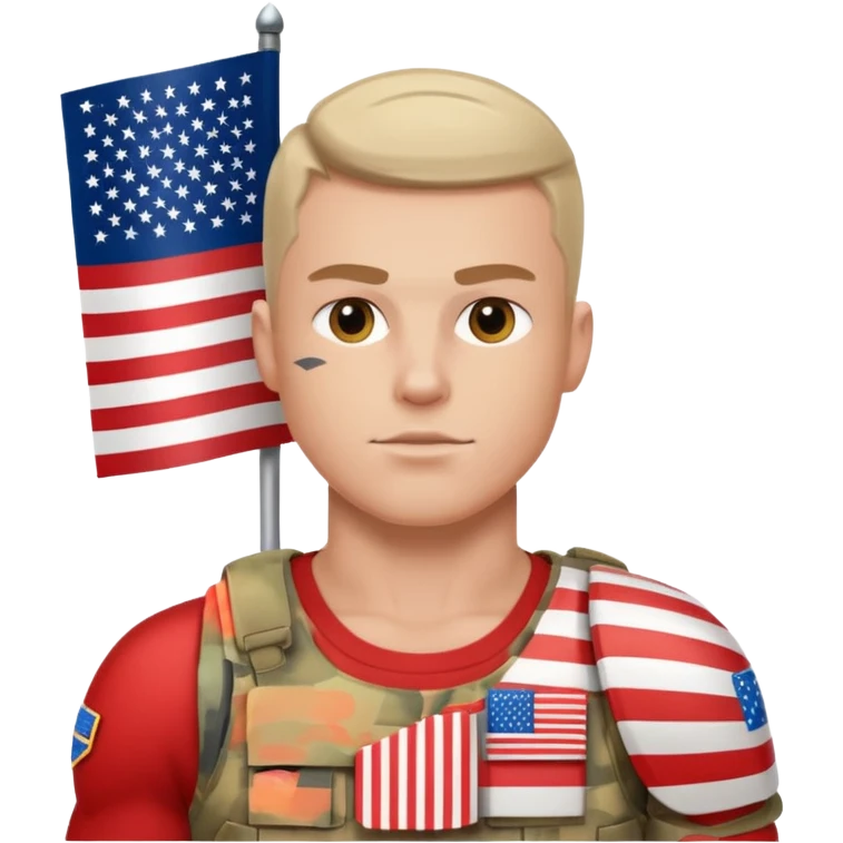 generate white powerful american soldier with small usa flag on shoulder emoji