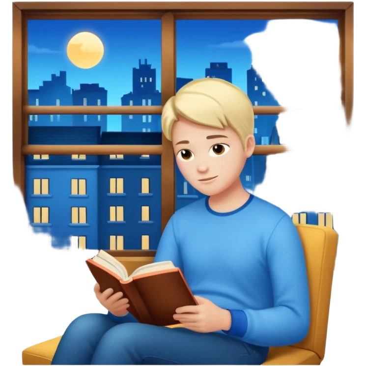 Apartment Windows with person reading + blue light. emoji