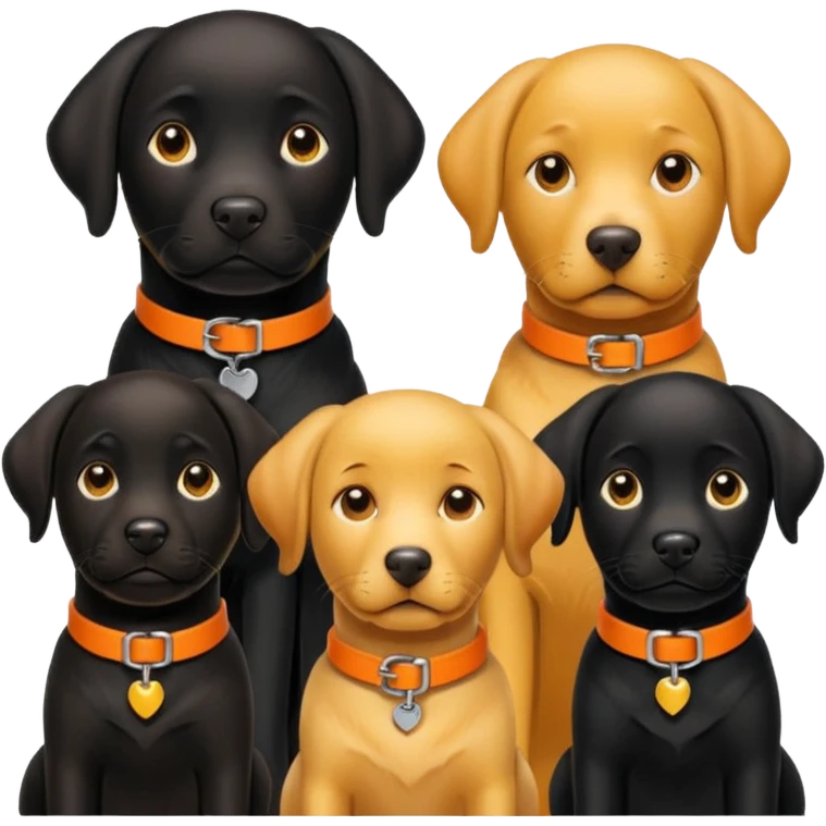 1 black labrador with yellow collar, 1 black labrador with orange collar, 2 dogs in 1 picture emoji