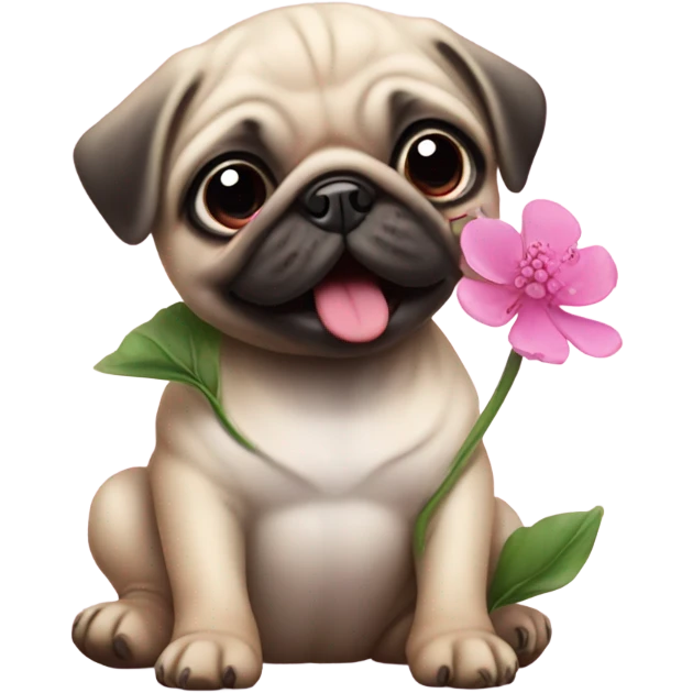 Baby pug playing with a flower pink eyes  emoji