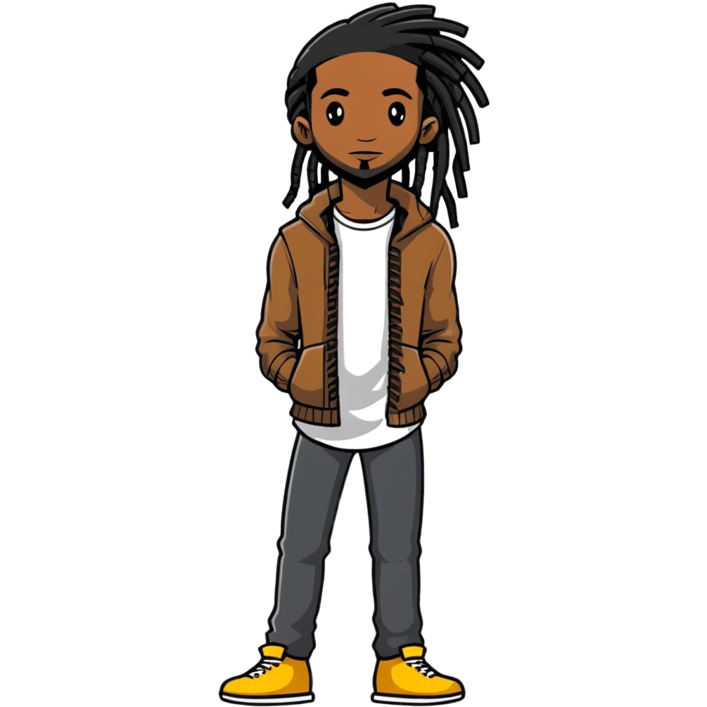 full body very skinny African American male figure standing wearing clothes with long dreadlocks emoji