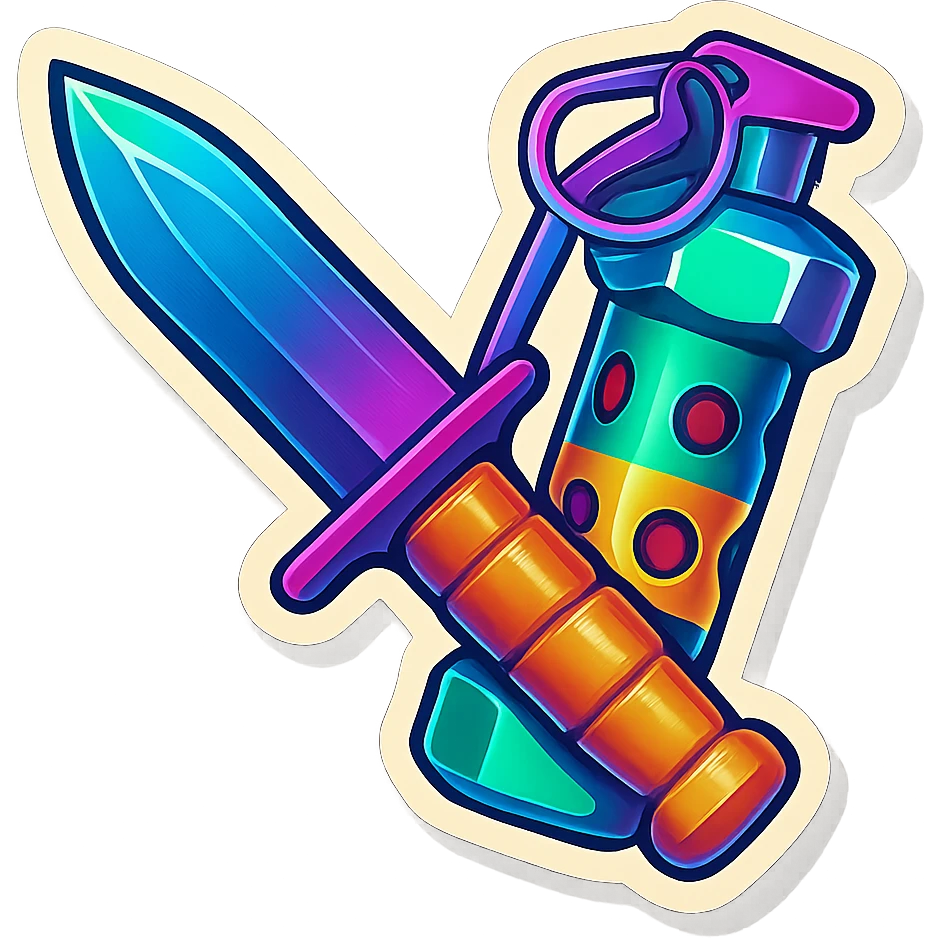 a crossed combat blade and flashbang, 90s futuristic emoji